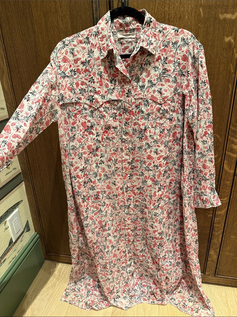 Isabel Marant Étoile Red and Gray Floral Button-Front Shirt
